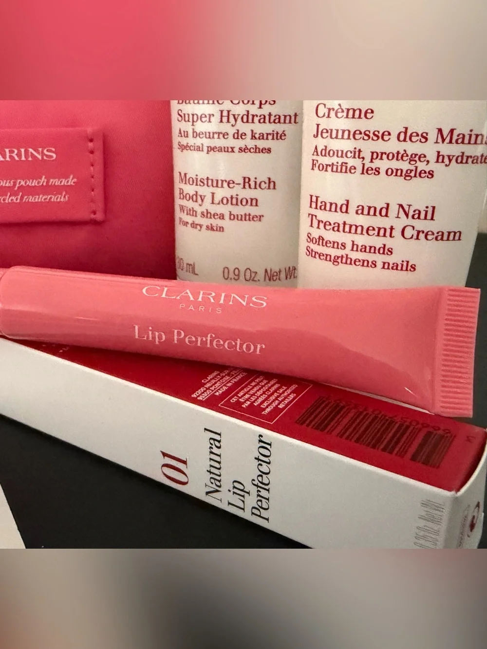 Clarins Pink Travel Beauty Kit with Full size Lip Perfector